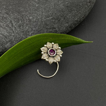 Intricate Ruby Flower Nose Pin